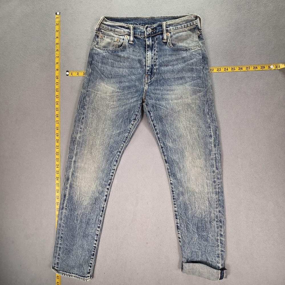 Levis 522 Jeans Mens Selvedge Blue‎ Med Wash Slim Whiskers Honeycomb Fits 27x30